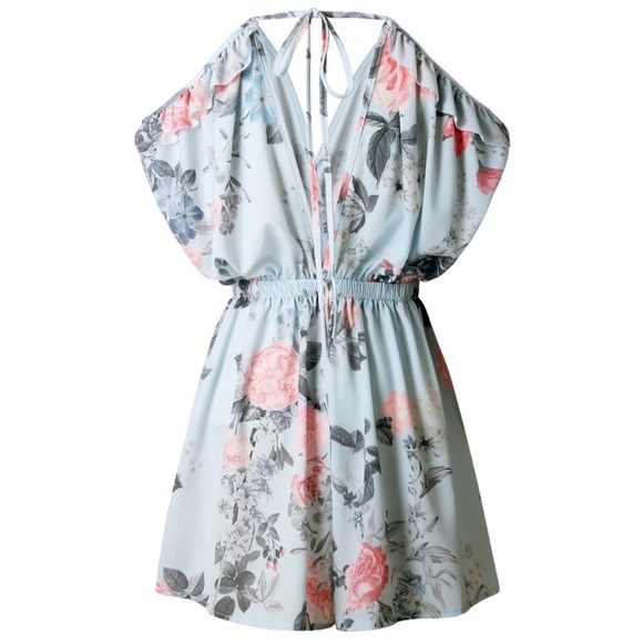 Floral Ruffled Light Blue Pastel Romper - Picture 3 of 3